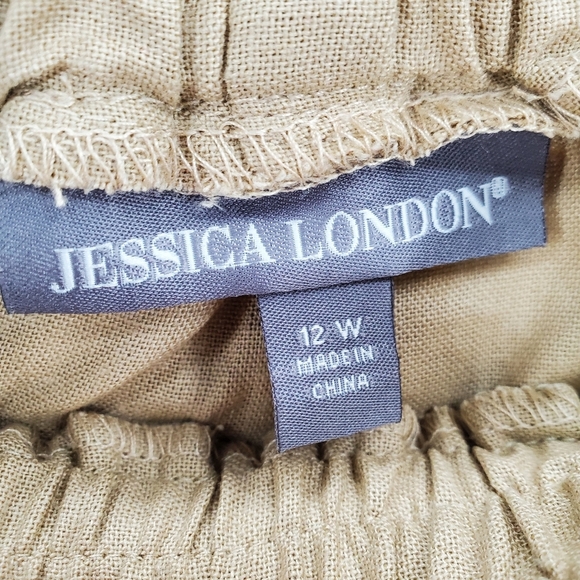 Jessica London Lightweight Linen Blend Straight Leg Pants Tan Plus Size 12W - Picture 2 of 11